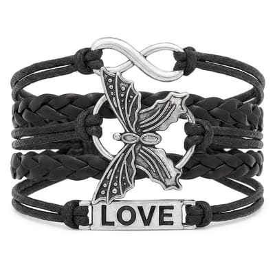 Zwarte Love Armband voor vrouwen met Vlinder en Infinity Symbool – Vlechtarmband met Charms