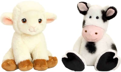 Keel Toys - Pluche knuffels koe en lammetje/schaap vriendjes 25 cm