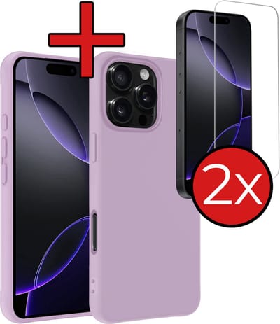 Hoesje - Met 2x Screenprotector - Geschikt voor Apple iPhone 16 Pro - Sterk & Shockproof - Telefoon Hoes - Back Cover - Siliconen Case - Telefoonhoes - Lila