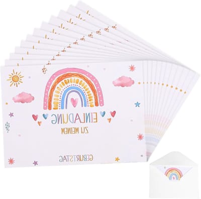 Kleurige Uitnodigingskaarten voor Kinderfeestjes - 12 Sets met Enveloppen voor Verjaardagsfeesten, Feestuitnodigingen en Kinderactiviteiten