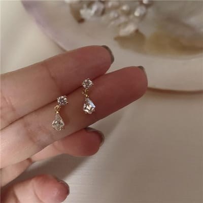 S925 Sterling Zilver Japanse Waterdruppel Kristallen Oorbellen Dames Licht Luxe Temperament Bruiloft 14k Echt Goud Plating Sieraden goud