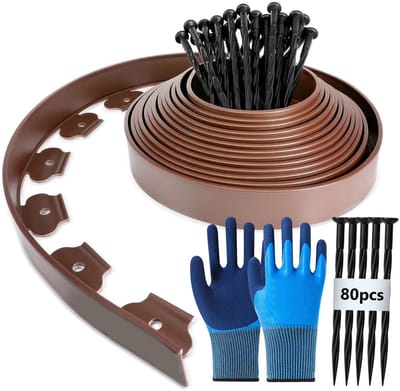 Cosensi - Dailygoods - Flexibele Gazonrand - Kunststof Tuinbegrenzing - Inclusief Haringen en Handschoenen - 20 m x 5 cm - Voor Bloemperken en Tuin - Bruin