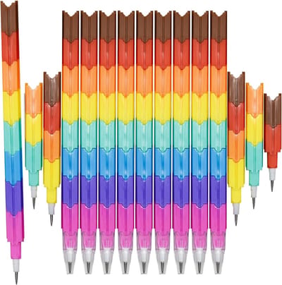 24 Stukken Regenboog Kleurpotloden Stapelbaar - Voor Kantoorgebruik - Voorgeslepen - Meerpuntig - Geschikt voor Volwassenen en Kinderen - Ideaal voor Sorteren en Leren - Niet-slip Basis