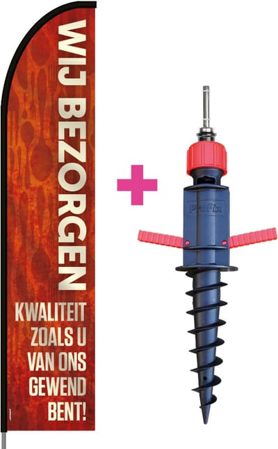 Beachflag - Wij Bezorgen - Vlag + Grondboor + Rotator + Hengelsysteem + Draagtas - Actievlag.nl
