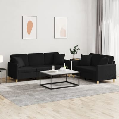 vidaXL - 2-delige - Loungeset - met - kussens - stof - zwart