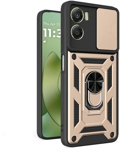MobyDefend Hoesje - Geschikt voor Motorola Moto G06 / Motorola Moto G06 Power - Pantsercase Met Draaibare Ring - Goud