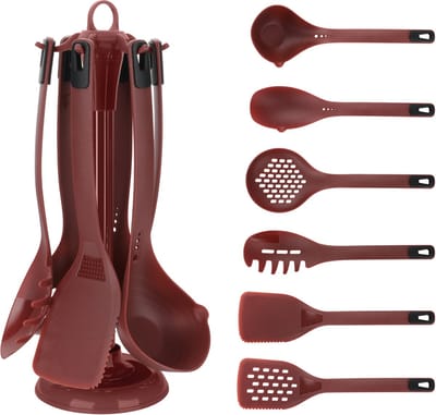Cheffinger Keukengerei Set met Houder - 7-delig - Bordeaux Rood - Kookgerei Set