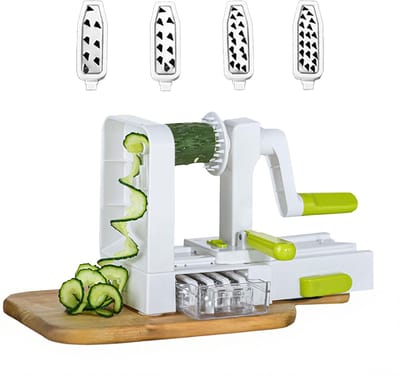 carmdering - Handmatige Groentespiralizer - Handmatige Draaikwast - Keukengadget - Snel Groente-Noedels Maken - Vijf Verwisselbare Messen - ABS-Kunststof En Roestvrij Staal - Compact En Inklapbaar Ontwerp - Stabiele Zuignapvoet Voor Veiligheid