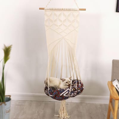 Macramé Kattenhangmat Hangend Geweven Kattenbed Macramé Wanddecoratie beige