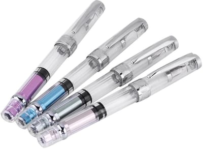 Dailygoods- Vulpen Set van 4 - Transparante Vulpen - Roestvrij Staal - Kalligrafie Pen - Antislip Ontwerp - Gemakkelijk te Vullen - Schrijfpennen