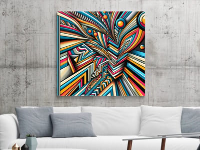Pop art escher schilderij | Escher's pop art masterpiece: a fusion of mind-bending creativity | Kunst - 30x30 centimeter op Dibond | Foto op Dibond