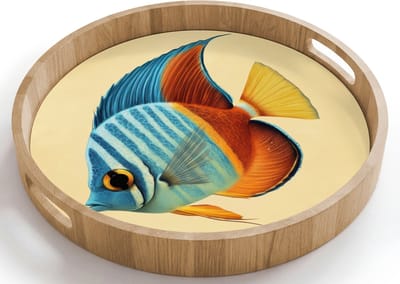 Dienblad rond 40x40 cm - Schootdienblad hout - Vis - Vinnen - Blauw - Ogen - Borrelplank rechthoek - Plateau houten dienbladen