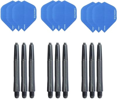 3 sets (9 stuks) Super Sterke Aqua Blauwe Poly XS100 - flights - en 3 sets (9 stuks) zwarte - shafts