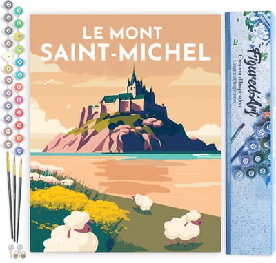Figured'Art Schilderen op Nummer Volwassenen canvas Reisposter Mont Saint-Michel- Handwerk acrylverf Kit DIY Compleet - 40x50cm zonder frame