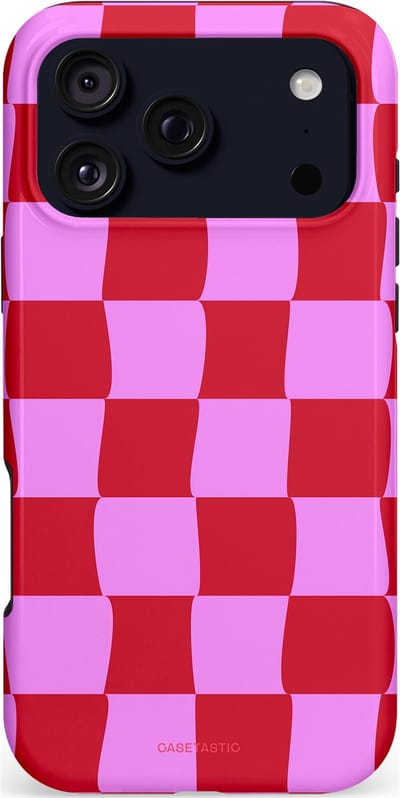 Casetastic hoesje geschikt voor Apple iPhone 17 Pro Max - MagSafe - Dubbellaagse bescherming - Dansend Ruitje - Fashion Case - Rood Lavendel Roze