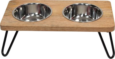 Jack And Vanilla - Voerbakken - Jv Bon Appetit Kommen Met Houten Stand Bruin-large 21x41x12cm 51/0190 - 197372