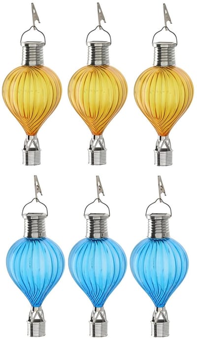 Cepewa LED ballonhanger - 6x - blauw/geel - H17 cm - luchtballon - tuinverlichting/buitenlamp