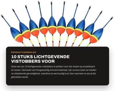 Dailygoods- Visdobbers 10 Stuks - Lichtgevende Vlotter - Houten Slip Bobbers - Hoogwaardige Schuim - Antislip Design - Gevoelig en Duurzaam - Vissersfloat