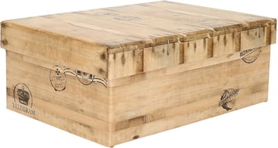 5Five Opbergdoos/box - houtkleur - L28 x B19 x H10 cm - Stevig karton - Woodybox