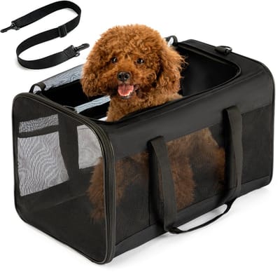 Hondendraagtas, zachte huisdierendragers voor honden met 4-zijdig gaas, kattentransport voor grote katten kleine honden tot 9 kg, inklapbare dat reisdrager-L, zwart