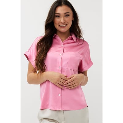 EsQualo Blouse S/slve Pocket Satin Look Rose Maat: 36 | Blouses Outlet | Dames | Roze