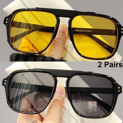1 Paire Lunettes de Soleil Pilote Carrées Hommes Femmes Mode Surdimensionnées Style Coréen Lunettes d'Extérieur Tendance Simples Couleur Unie Lunettes de Soleil as picture shows