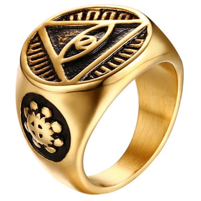 Edelstaal zegelring voor mannen Eye Of Providence Gold-21mm