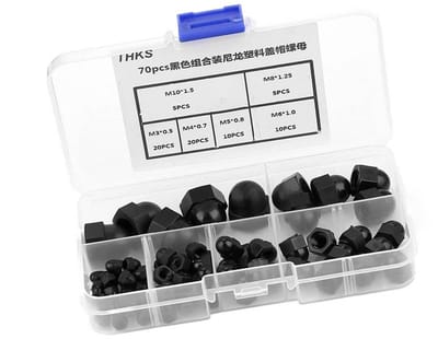 MTTproducts- Zeskantmoeren Nylon - M3/M4/M5/M6/M8/M10 - 70 Stuks - Zwart - Hoogwaardig Materiaal - Voorkomt Losraken - Moeren