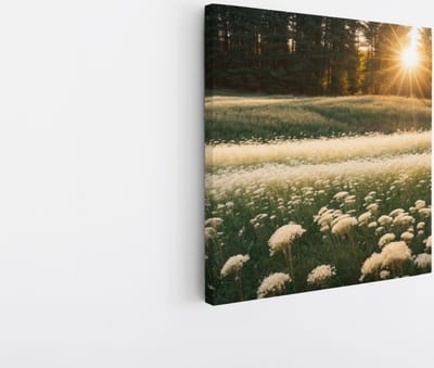Saammp Canvas Schilderij - Landschap - Witte bloemen in het bos - Natuur - 20x20 - Foto op canvas - Wanddecoratie - Muurdecoratie Woonkamer - Slaapkamer decoratie - Canvas Print