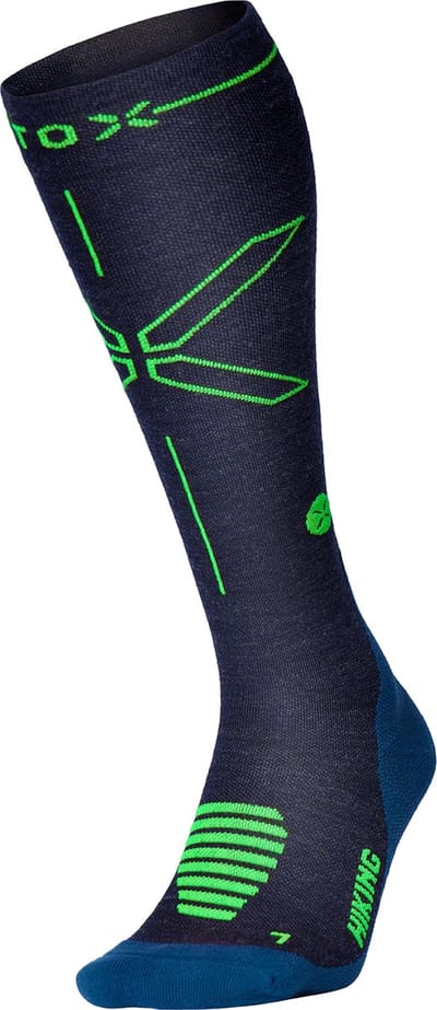 STOX Energy Socks Merino Wandelsokken Heren - Compressiekousen Wandelen - Donkerblauw / Groen - Merino Wol Compressie Sokken - Naadloos - Outdoor - Hiking - Maat: 40-44