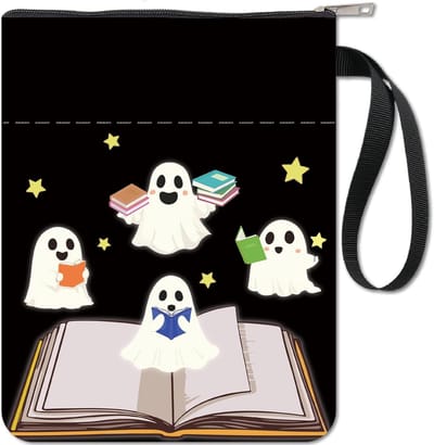 CRASPIRE Ghost Book Sleeve Spectre Protector Book Covers for Paperbacks Washable Fabrics Cloth Book Cover with Zipper and Extra Sleeve Pocket for Book Lovers Classmate Friend Gifts