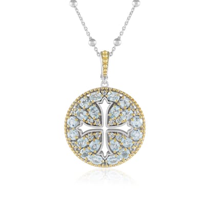 Cavill - 925 Sterling Zilver Halsketting - 4,1 ct Hemelblauwe Topaas - Verstelbare 45-50 cm - Filigraan Kruis