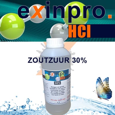 exinpro®Zoutzuur 30% | 1L | HCl | Voor het verwijderen van cementsluier en opfrissen van gevels | Etsen van beton en staal