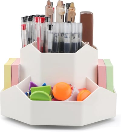 Praktische witte bureau-organizer van plastic voor pennen, knutselmateriaal en kantoorbenodigdheden, ideaal voor kinderen en volwassenen