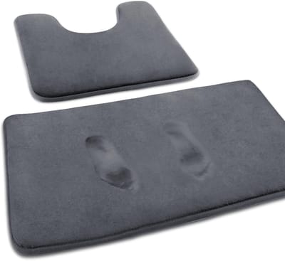 Badmat set van 2 - Antislip en absorberend - Grijs - Traagschuim