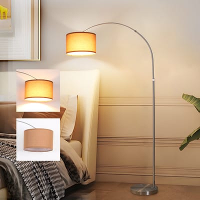 ANTENLICHT Vissende Vloerlamp Met Stoffen Bruin Kap - Met gloeilamp 9W 3000K 860LM E27 - Hoogte 165 -180cm - Chroom