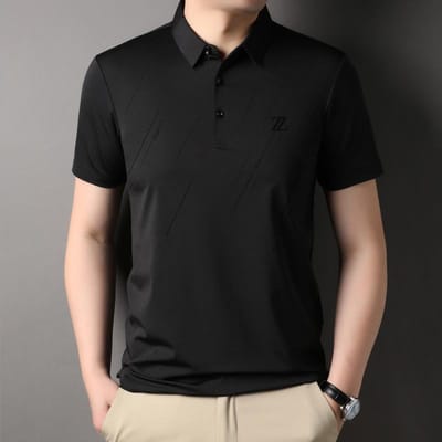Heren Strijkvrij Ijszijde Casual Poloshirt Zomer Nieuw Vader Zakenmannen Revers Korte Mouw 4XL black