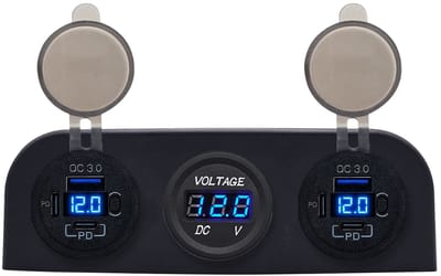 ProRide 12V USB Autolader 6 Poorten - QC3.0 - P19106 - Drievoudig opbouw paneel met Voltmeter