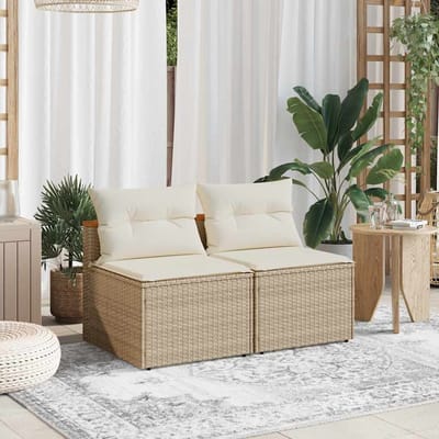 vidaXL - Tuinbanken - 2 - st - zonder - armleuning - met - kussens - poly - rattan - beige