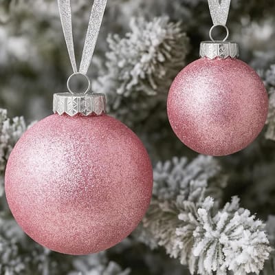 Famanu – Onbreekbare roze kerstballen ornamenten voor boomversieringen - 3,1 inch sneeuwbal en werveling met linthangers