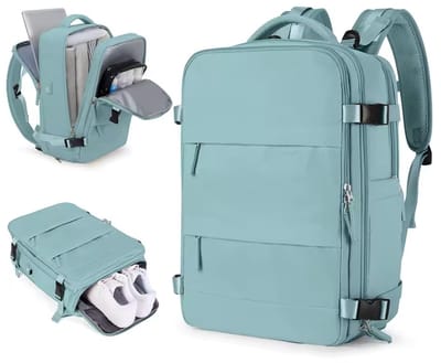 Somstyle Reis Rugzak - 45 x 36 x 20 CM - Handbagage Tas met Schoenenvak - Schooltas - Met USB-Oplaadpoort - Geschikt voor 14 Inch Laptop - Lichtblauw