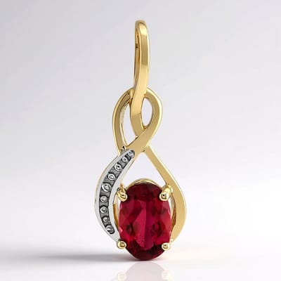 Cavill - Gouden Hanger - 375 Geelgoud - AAA Braziliaanse Rubelliet 0,383 ct - Ovaal Geslepen - Prong Zetting - Elegante Dameshanger - Luxe Sieraad