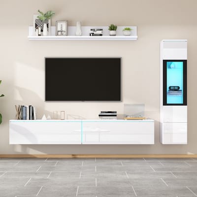 REDOM - Woonwandset - LED-Verlichting - Greeploos - Modern - Woonkamer - Spaanplaat - Wit - 3-Delig