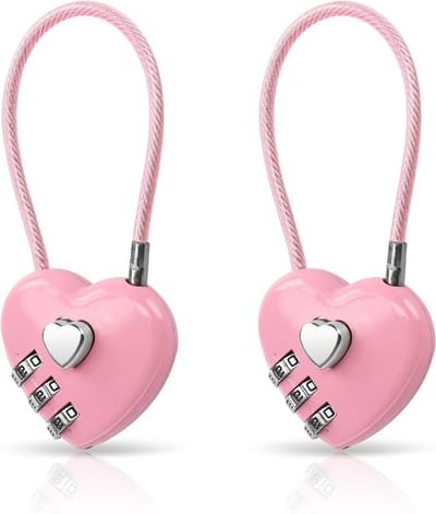 2-Pack Combinatieslot met 3 Cijfers, Hartvormige Hangslot voor School en Gym, TSA Goedgekeurd voor Bagage en Veiligheid, Perfect voor Valentijnsdag en Outdoor Activiteiten