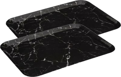 5Five Dienblad/serveer tray Marble - 2x stuks - Melamine - zwart - 33 x 43 cm - serveren - dienbladen