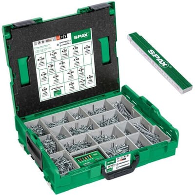 SPAX montagekoffer, L-BOXX, groot, WIROX A9J, T-STAR plus, verzonken kop, 16 afmetingen, 2446 stuks, incl. SPAX BITcheck en SPAX duimstok - 5000009160059