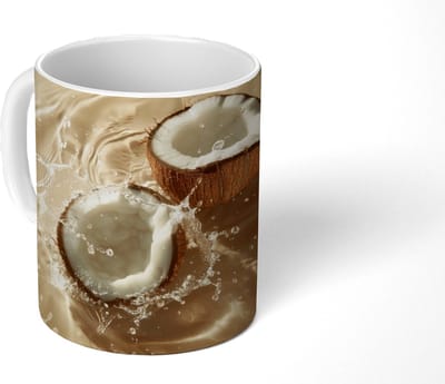Mok - Koffiemok - Kokosnoot - Water - Beige - Spetters - Mokken - 350 ML - Beker - Koffiemokken - Theemok