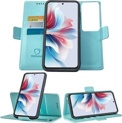 Geschikt voor Oppo Reno 11F - Book Case Hoesje - Uitneembaar Hoesje - Magnetische Sluiting - Portemonnee Baby Blauw