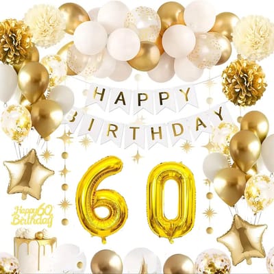 FeestmetJoep® 60 jaar verjaardag versiering & ballonnen - Goud & Wit