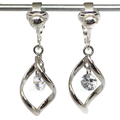 Gedraaide verzilverde oorclips - met glitter - hangoorbellen - MNQ bijoux